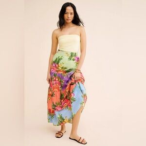 FARM Rio 100% Cotton Floral Tiered Multicolored Maxi Skirt, size L